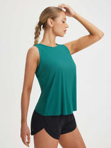 Teal Baleaf UPF 50+ open back tank top with curved hem #color_Teal Green