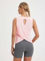 Baleaf pink UPF 50+ tank top with open crisscross back design. #color_Pink