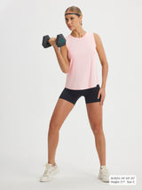 Baleaf pink UPF 50+ open back tank top & black shorts for women. #color_Pink