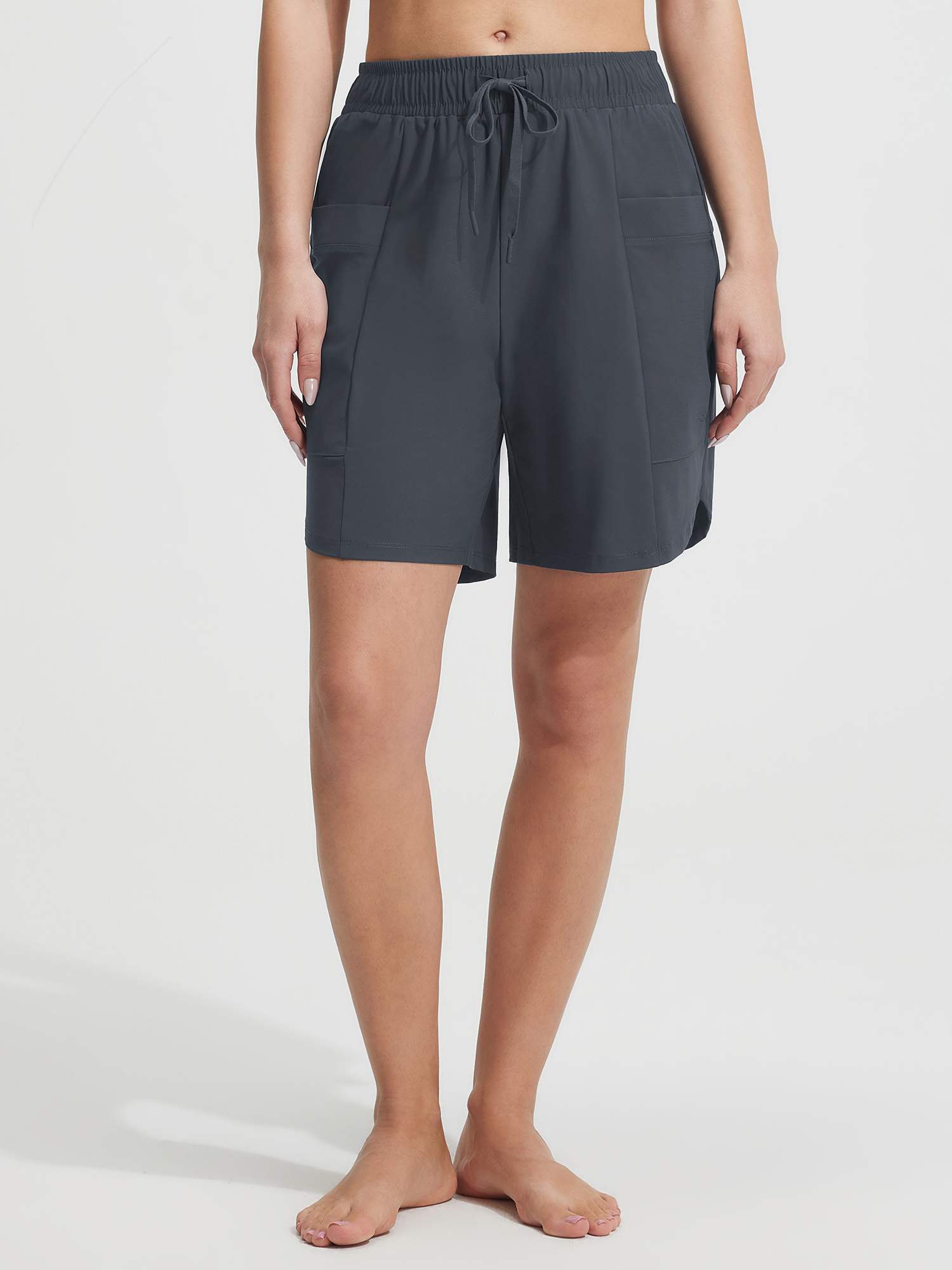 Baleaf UPF 50+ high-rise dark grey 7'' board shorts with side pockets #color_Dark Gray