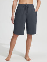 Dark grey Baleaf UPF 50+ high-rise board shorts with 11" inseam, drawstring, and side pockets. #color_Deep Gray
