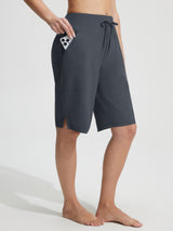 Baleaf UPF 50+ high-rise 11" board shorts in dark grey with phone pocket. #color_Deep Gray