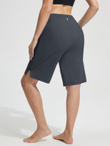 Baleaf women's dark grey UPF 50+ 11-inch high-rise board shorts, side view. #color_Deep Gray