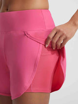 Pink UPF50+ 2-in-1 swim shorts with built-in liner and accessible side pocket. #color_Hot Pink