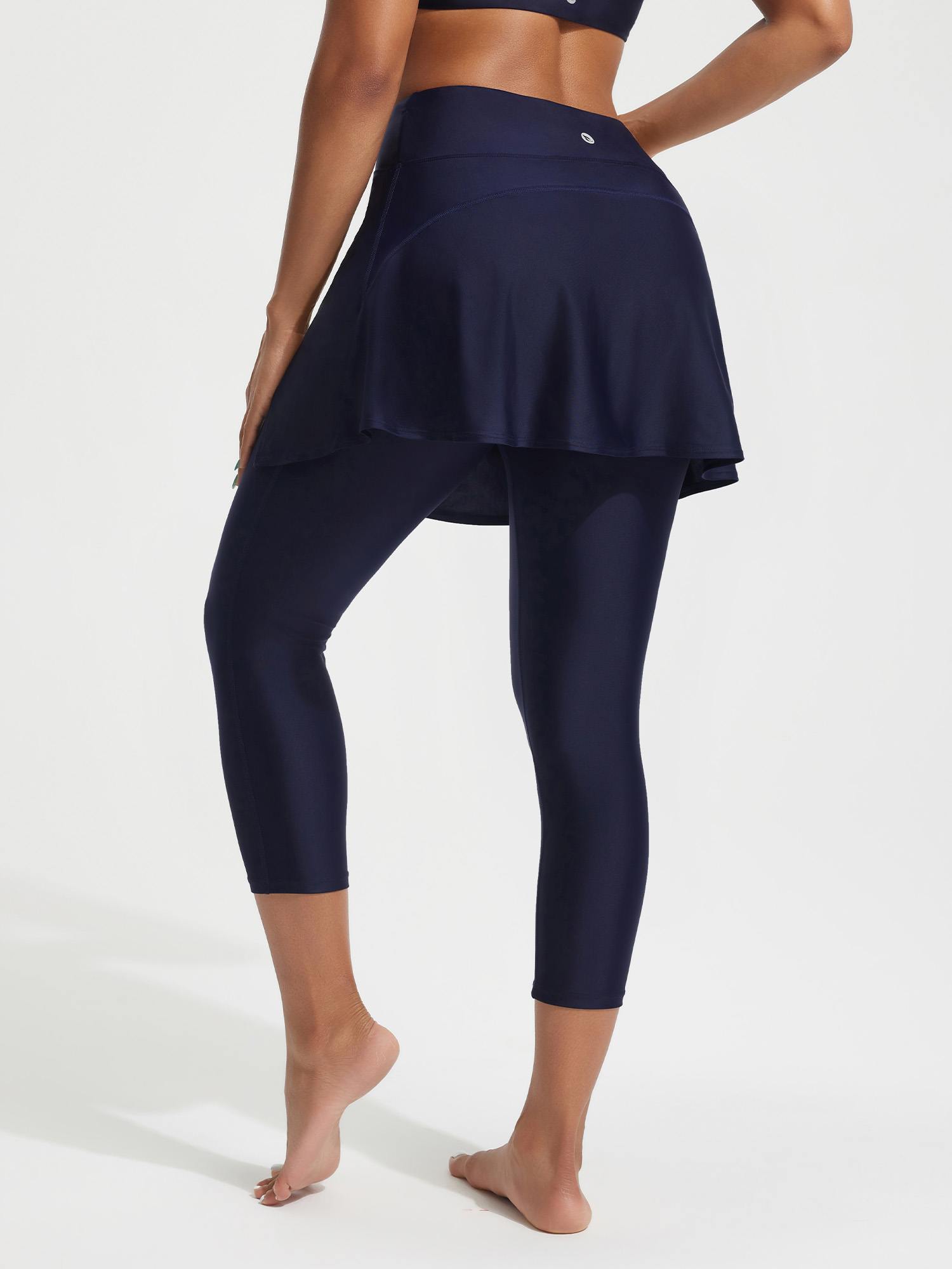 Navy blue Baleaf UPF 50+ high-rise skirted swim pant, 20" capri style #color_Navy