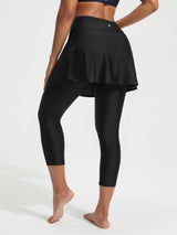 Baleaf black UPF 50+ high-rise 20-inch skirted swim pants #color_Black