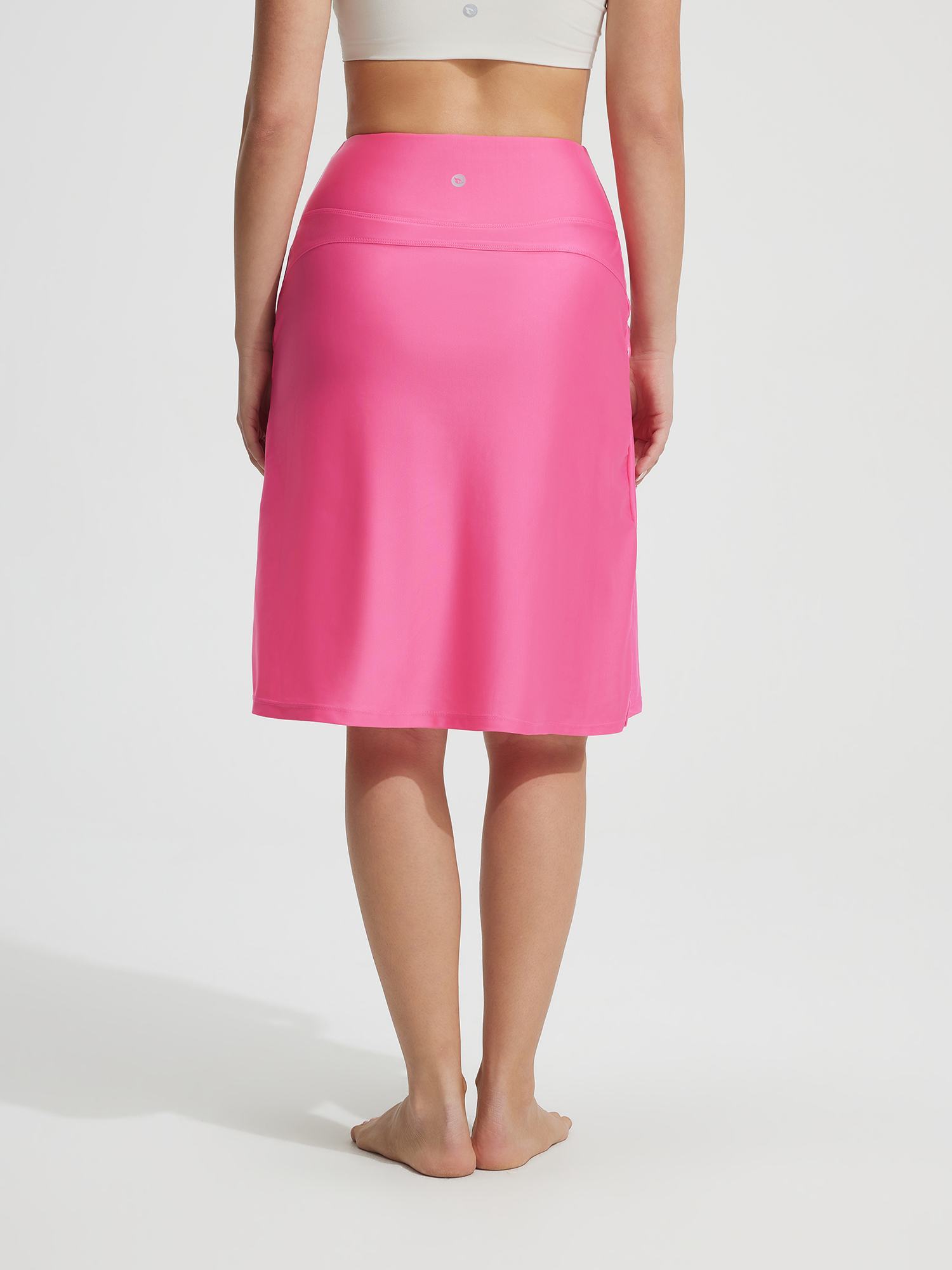 Baleaf bright pink UPF 50+ high-rise swim skirt with slant pockets, 23-inch length. #color_Hot Pink