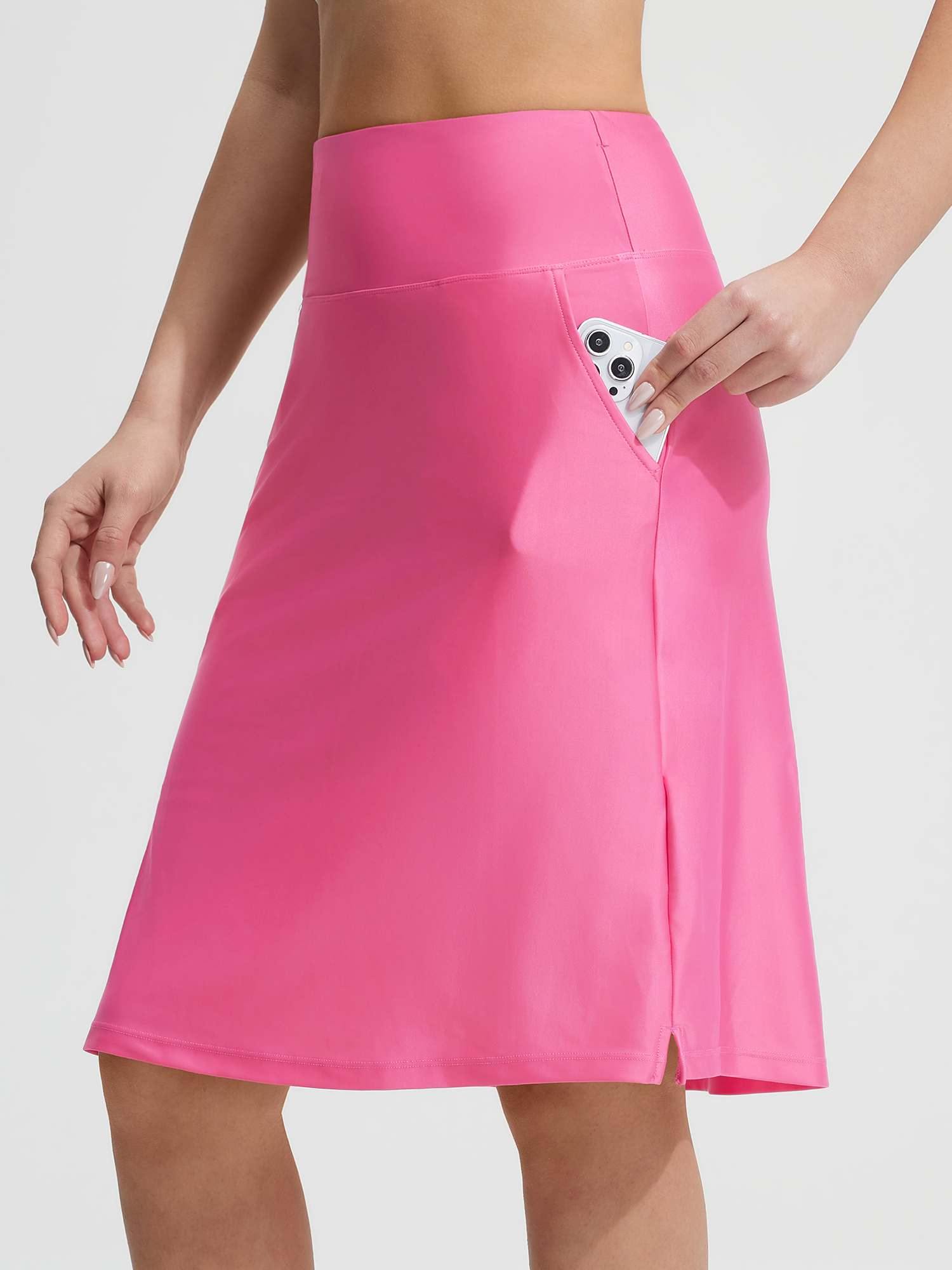 Baleaf pink UPF 50+ high-rise swim skirt with slant pockets. #color_Hot Pink