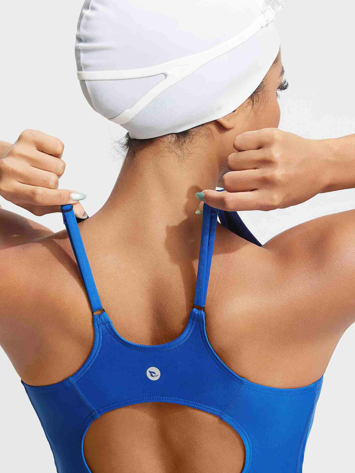 Blue one-piece racerback swimsuit with adjustable straps #color_Blue