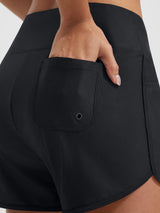 Baleaf black high-rise board shorts: 3 pockets, back pocket drainage #color_Black