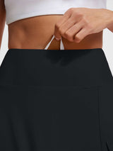 Baleaf black high-rise swim skirt featuring adjustable drawstring detail. #color_Black