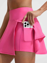 Pink Baleaf high-rise swim skirt with convenient side slit pocket for phone. #color_Hot Pink