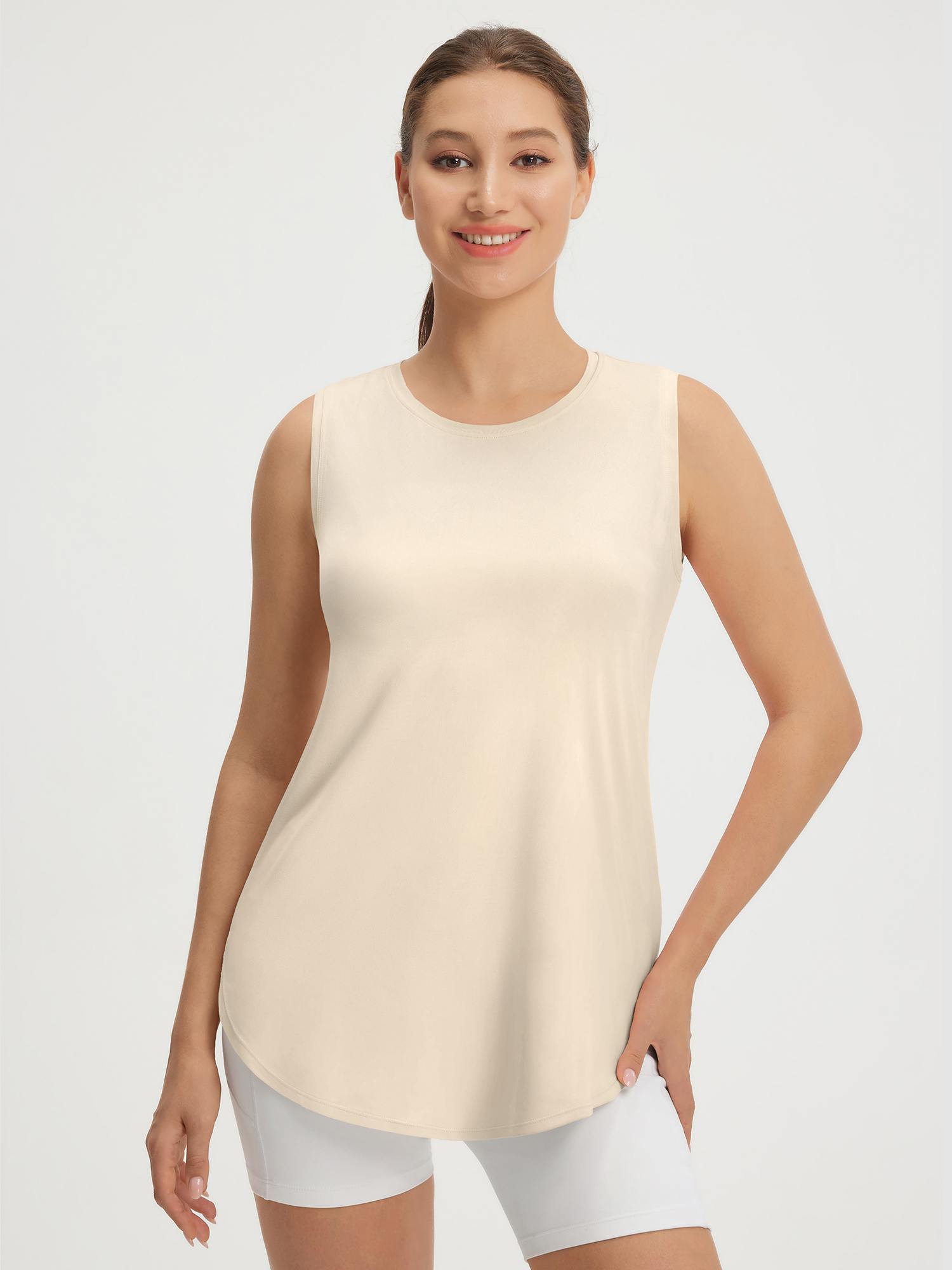 Baleaf women's UPF 50+ lightweight cream sleeveless tank top #color_Khaki