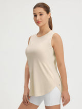 Baleaf UPF 50+ lightweight beige tank top with curved hem for women's activewear. #color_Khaki