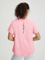 Baleaf pink UPF 50+ athletic t-shirt with open back and criss-cross straps. #color_Pink