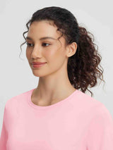 Pink Baleaf UPF 50+ crew neck t-shirt on woman for activewear. #color_Pink