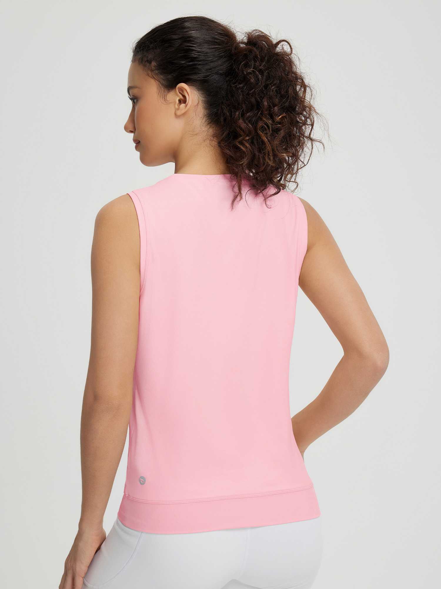 Baleaf pink ultra-soft crewneck workout tank top, semi-fitted, with stay-put hem. #color_Pink