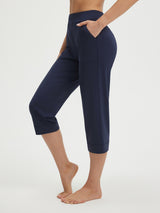 Baleaf navy high-rise 21" capri pants with side pockets #color_Navy