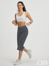 Baleaf women's grey 18" V-cross straight leg capri pants with pockets, size S #color_Dark Gray