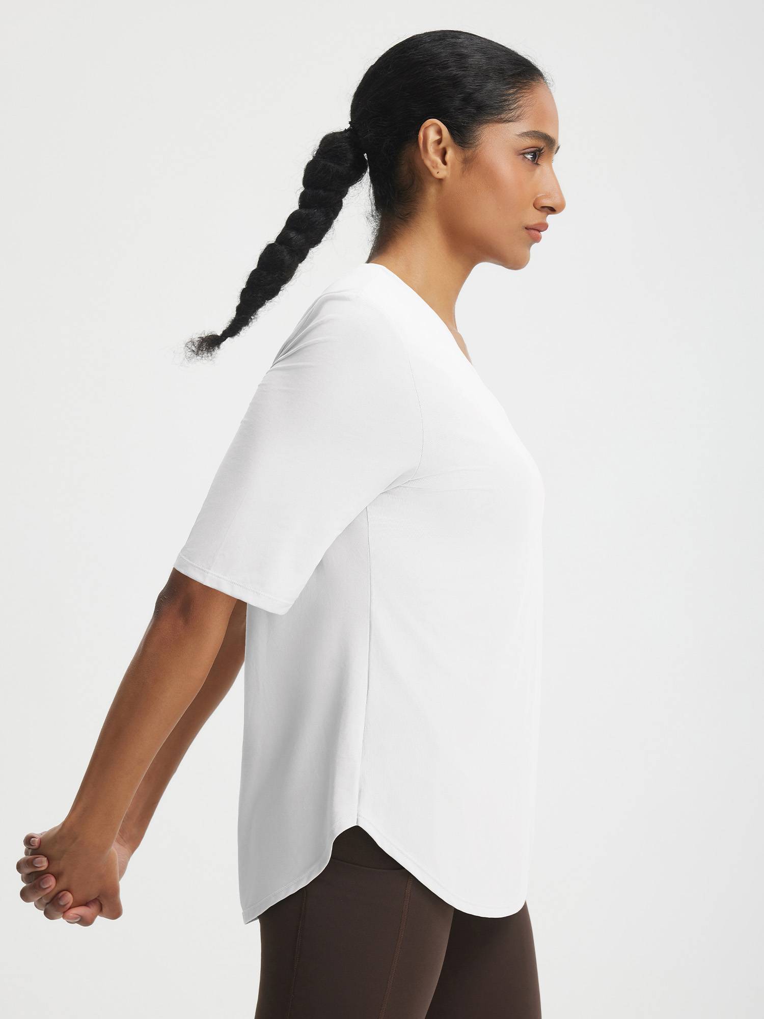 Baleaf white UPF 50+ V-neck half sleeve athletic shirt #color_White
