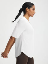 Baleaf white UPF 50+ V-neck half sleeve athletic shirt #color_White