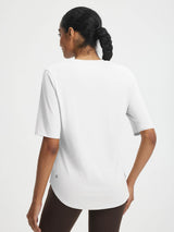 Baleaf white UPF 50+ half sleeve athletic shirt with curved hem #color_White