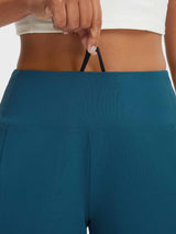 Baleaf teal high-rise capri pants with adjustable drawstring waistband #color_Deep Blue