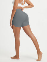 Baleaf 5" grey high-rise biker shorts: stretchy fit, V-shape back, curved hem #color_Gray