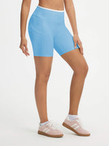 Baleaf light blue ultra-soft high-rise biker shorts 6" inseam with pockets #color_Light Blue