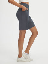 Baleaf 9" charcoal V-waist Bermuda shorts with deep side pockets. #color_Dark Gray