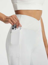 Baleaf white Ultra-Soft V-Waist Bermuda shorts with phone pocket #color_White