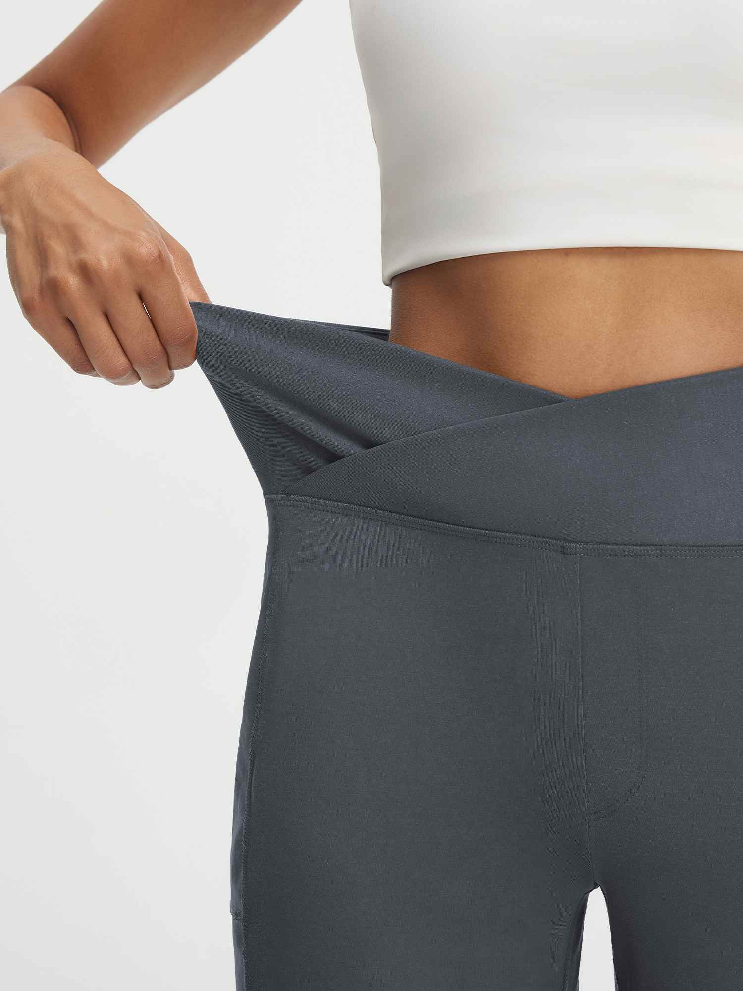 Baleaf dark grey V-waist 9" Bermuda shorts with hand stretching waistband. #color_Dark Gray