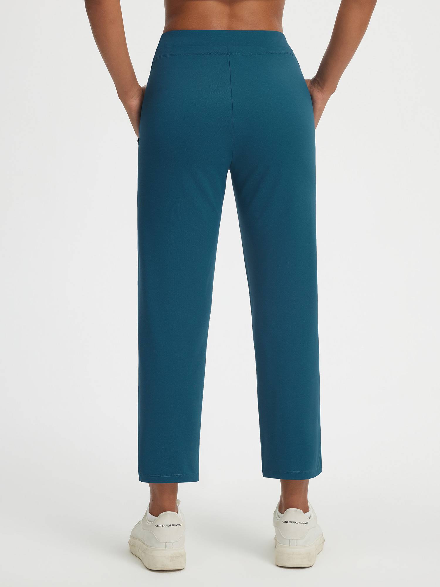Baleaf ultra-soft teal high-rise pants with 25" zipper pockets #color_Deep Blue