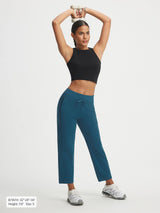 Baleaf ultra-soft high-rise teal 25" 7/8 length pants with zipper pockets. #color_Deep Blue