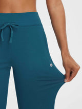 Baleaf teal high-rise athletic pants with drawstring & zipper pockets. Soft stretch fabric.