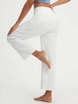 White Baleaf ultra-soft high-rise wide leg pants with 25" inseam #color_White