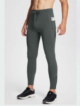 Men's dark grey fleece lined winter running tights with phone pocket and ankle zippers. #color_Dark Gray