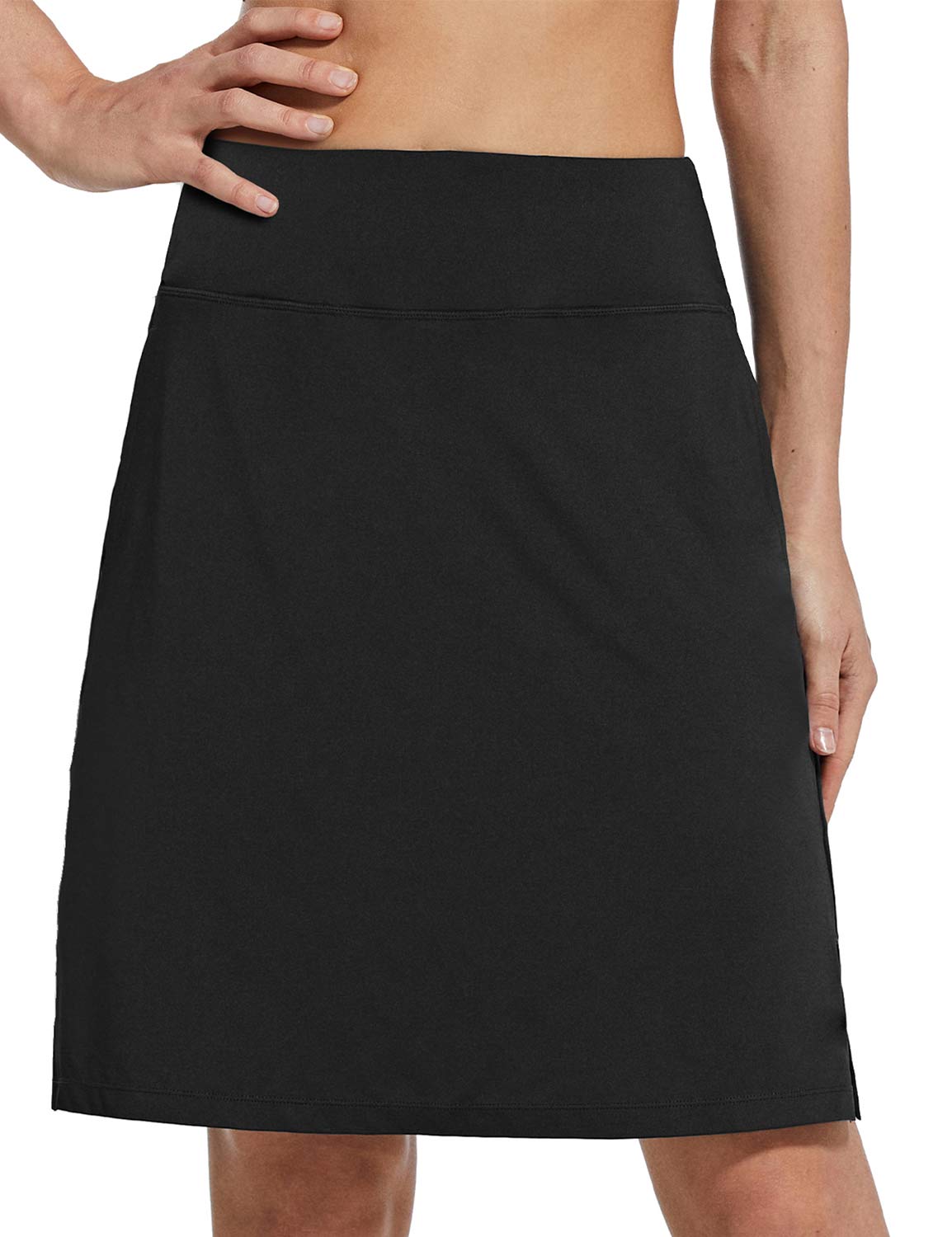 Black UPF50+ knee-length skort for Golf-Ready Comfort Set. #color_Black
