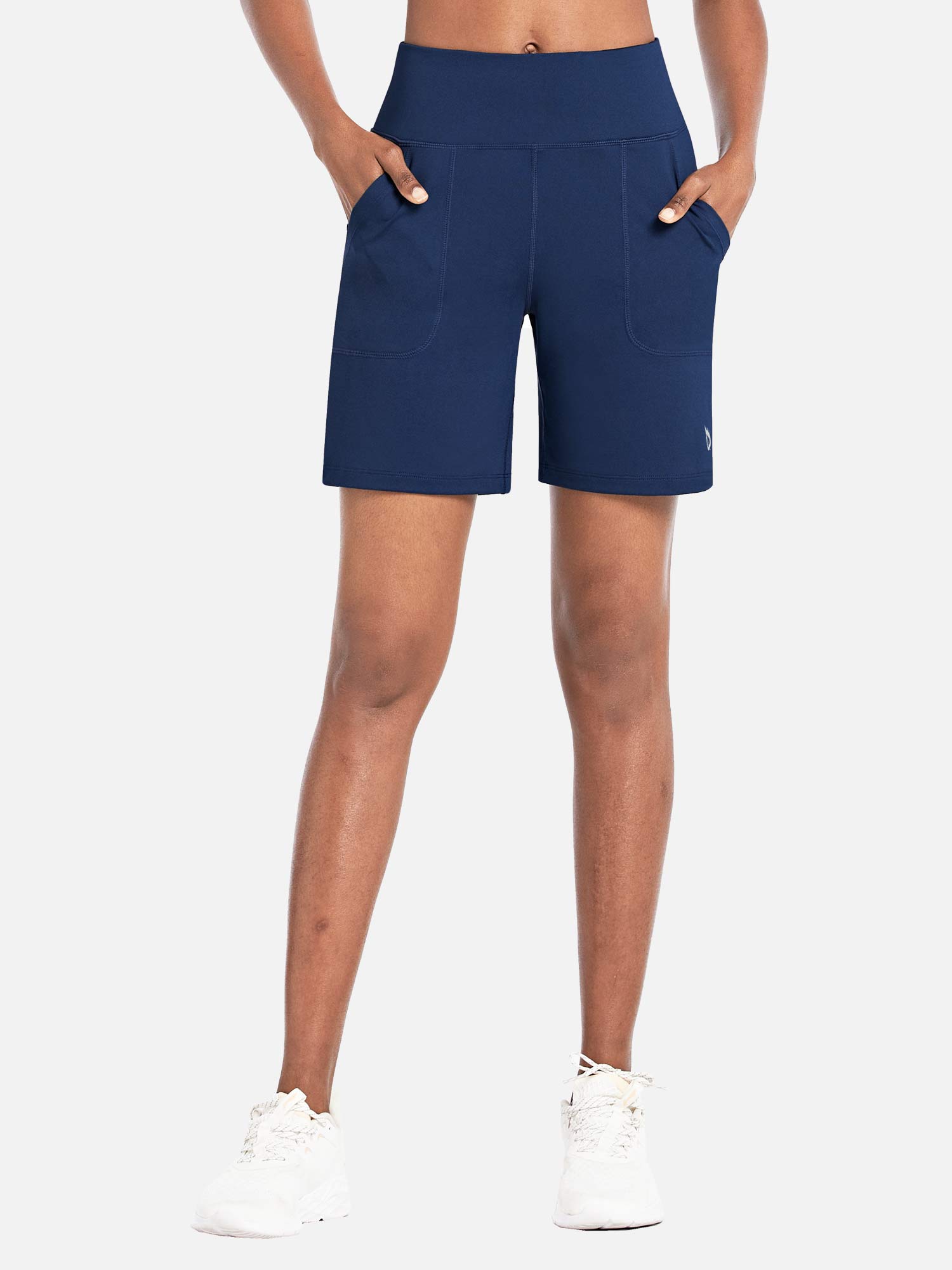 Navy blue Laureate 3-Pocket Athletic Shorts for women with a high-rise waist and two side pockets. #color_Estate Blue