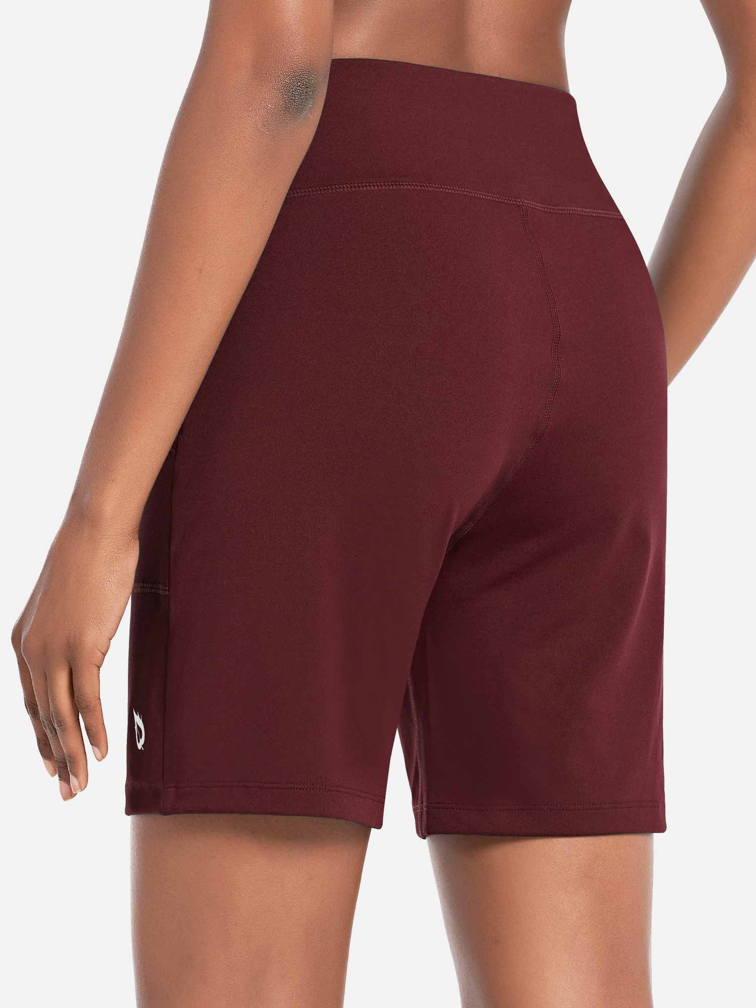Baleaf Laureate 7-inch burgundy athletic shorts with high rise and side pockets. #color_Chocolate Truffle