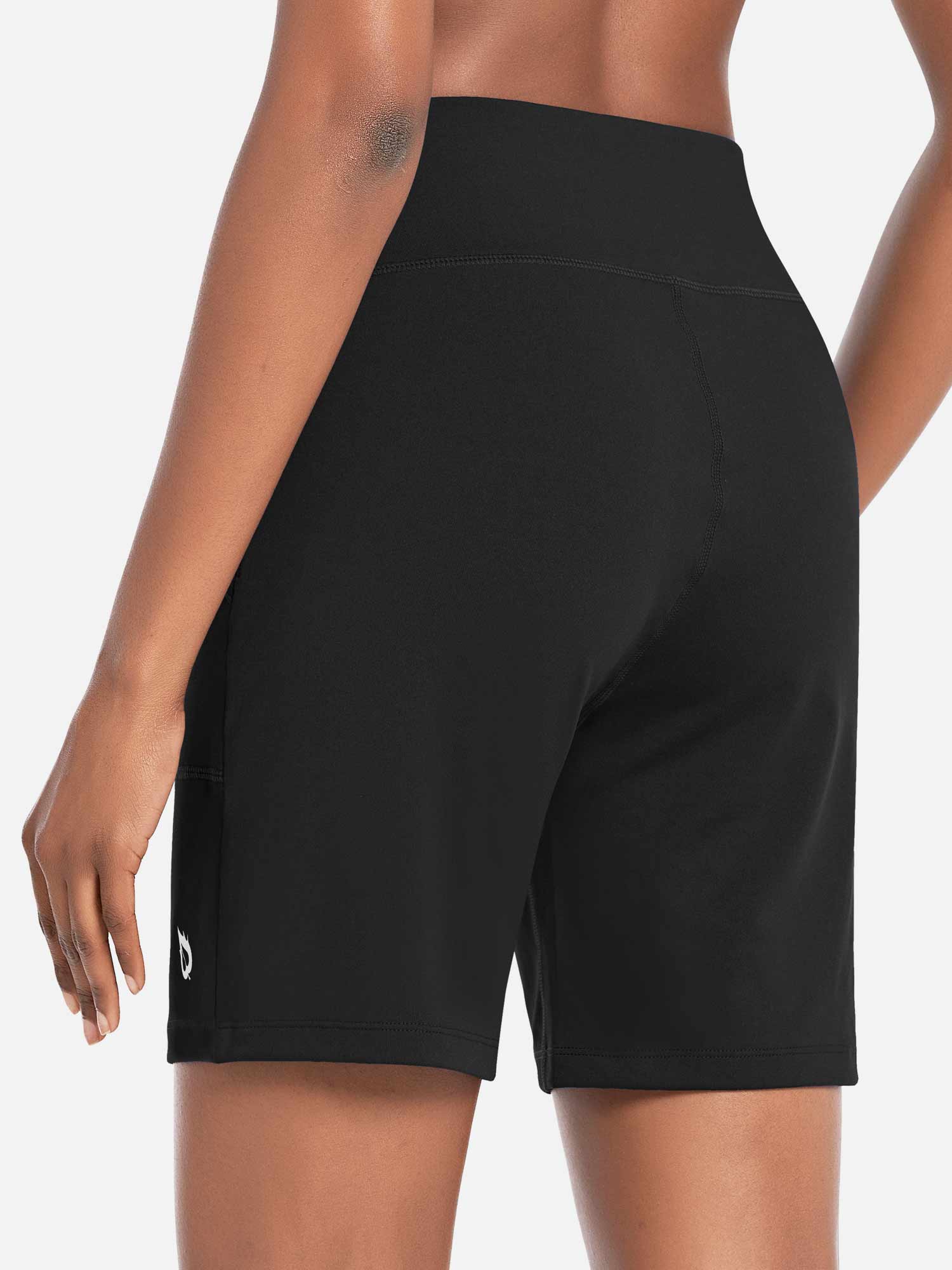 Black Laureate 3-Pocket Athletic Shorts for women, featuring a high waist and subtle logo. #color_Black