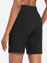 Black Laureate 3-Pocket Athletic Shorts for women, featuring a high waist and subtle logo. #color_Black