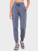 Slate blue Laureate thermal tapered petite joggers with drawstring & cuffed hem #color_Sea Blue