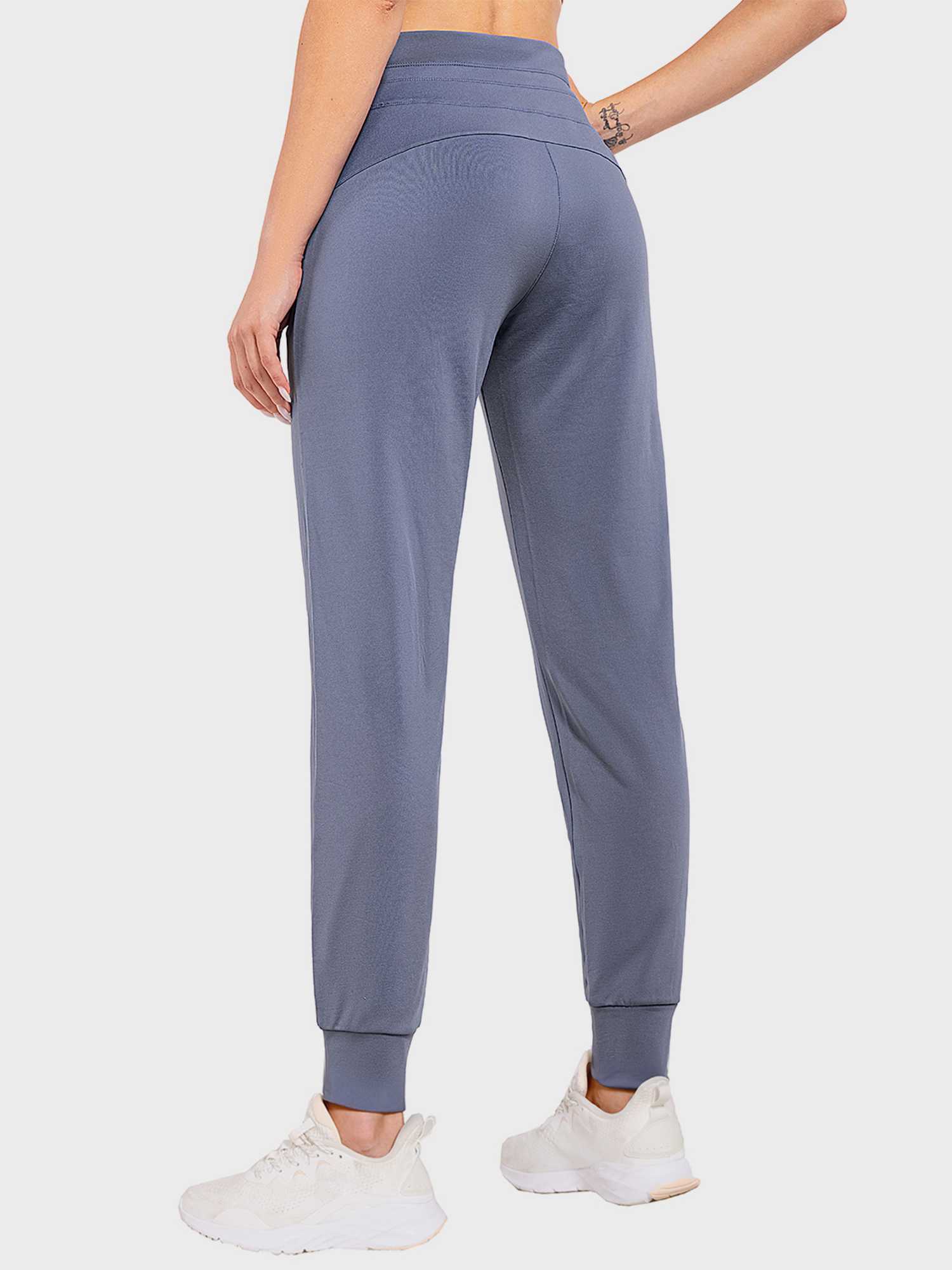 Laureate Thermal Tapered Joggers (Petite) in slate blue, showing tapered leg and elastic cuffs. #color_Sea Blue