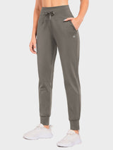 Laureate petite thermal tapered joggers, taupe grey, drawstring & pockets. #color_Gray