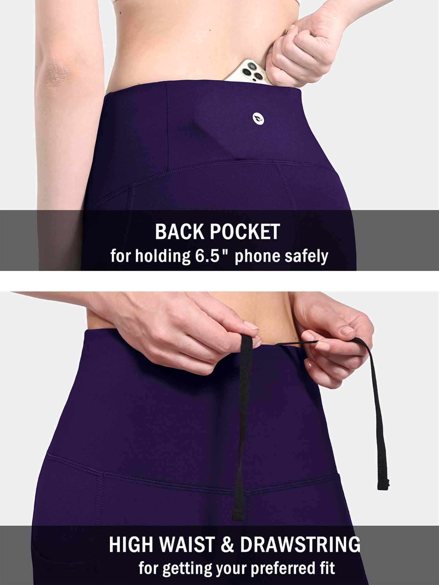Purple brushed fleece yoga leggings: high waist, phone pocket & drawstring features. #color_Dark Purple