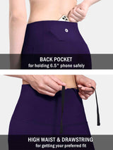 Purple brushed fleece yoga leggings: high waist, phone pocket & drawstring features. #color_Dark Purple