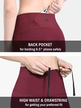 High waisted burgundy fleece leggings with back pocket for 6.5" phone & drawstring #color_Wine Red