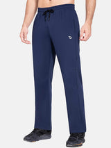 Men's navy fleece-lined water-resistant straight leg pants for cold weather. #color_Navy Blue