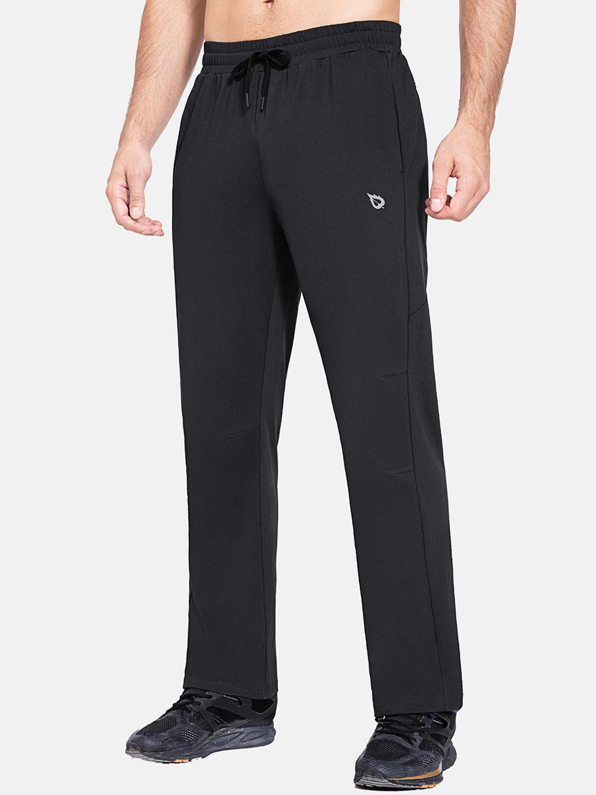 Baleaf men's fleece lined water resistant straight leg pants in black front view